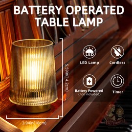 MJ Battery Operated Lamp with Timer Cordless Lamp with Timer Cozy Besides LED Light Battery Powered Small Glass Lamps for Home Decor Decorative Accent Lamps for Living Room/Entryway/Dorm (Grey)