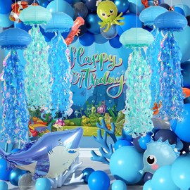 ADLKGG Jellyfish Paper Lanterns, Under The Sea Party Decorations, 6pcs Hanging Jelly Fish for Mermaid Ocean Themed Birthday Party Decorations, Baby Shower Classroom Decor (Blue