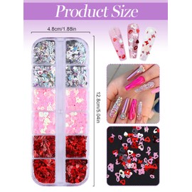 Kalolary 2 Boxes Heart Nail Art Glitter Sequins, Valentine's Day Nail Glitter Sequins, Holographic Heart Laser Nail Sequin, Nail Glitter Sequins for Valentine's Day Nail Decorations Designs Manicure-D
