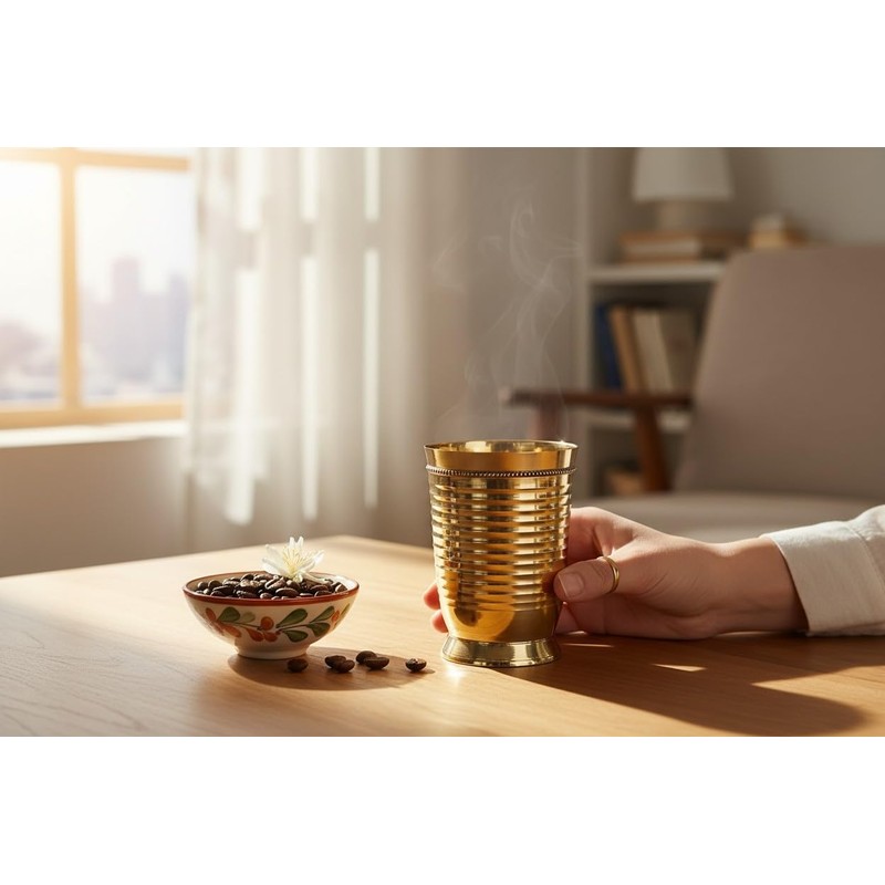 HANDTECHINDIA Pure Brass Glass Tumbler 250 ML with Beautiful Design,