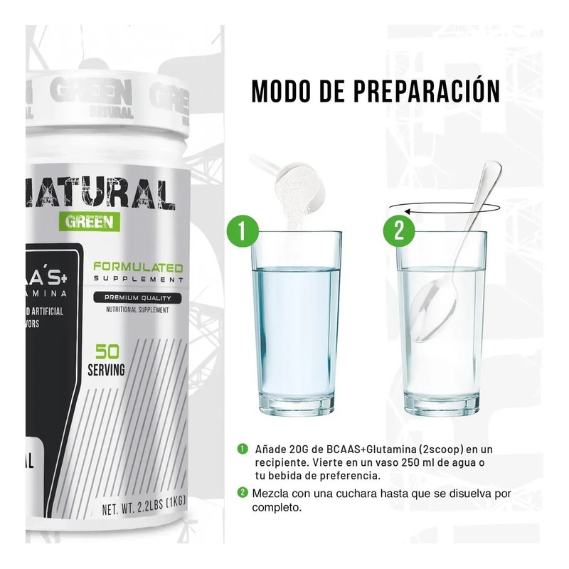 Aminoácidos Bcaas Glutamina 1kg Green Sabores