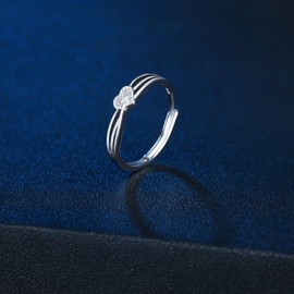 MICMIF Heart Ring 925 Silver for Women Girls Adjustable Ring Women's 925 Sterling Silver with Zirconia Heart Band Ring Stacking Ring Jewellery Gift for Wife Girlfriend Mother, Silver Silver Zirconia,