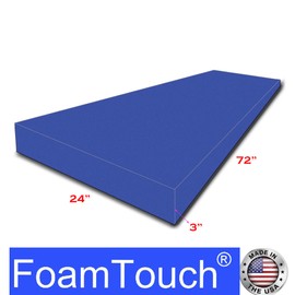 FoamTouch 3" Thick x 24" Wide x 72" Long Blue High Density Foam, Ideal for Foam Padding, Seat Replacement, Chair Cushion Replacement, Wheelchair Seat Cushion and More
