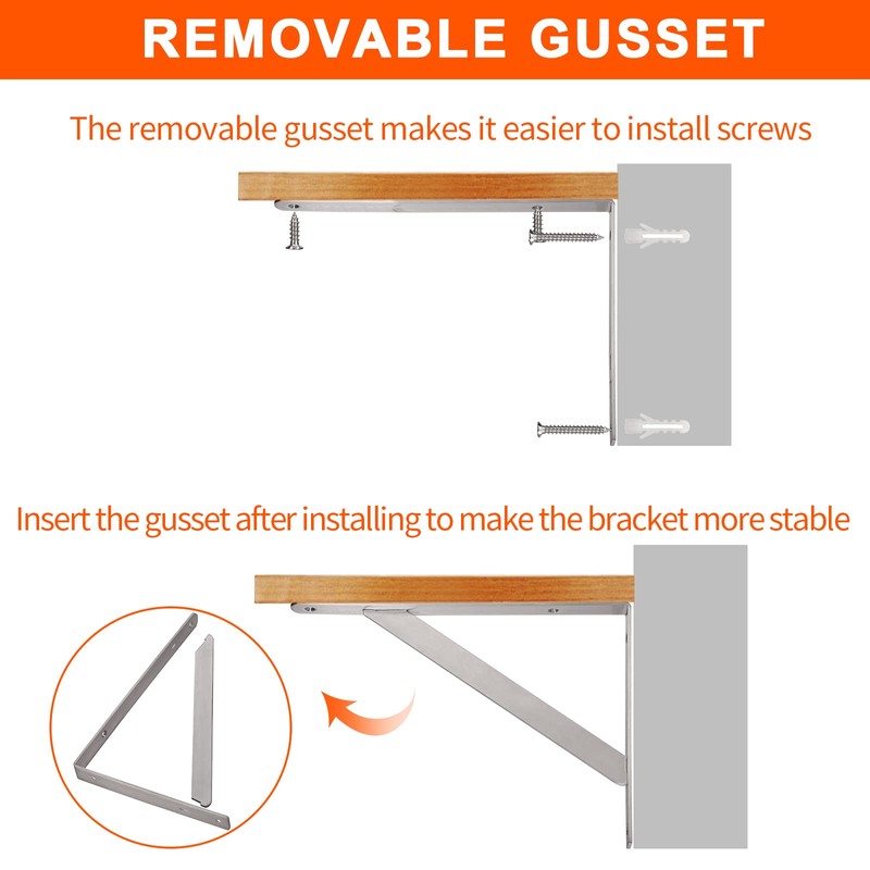 YUMORE 14" Stainless Steel Shelf Bracket, Max Load: 550lb Heavy