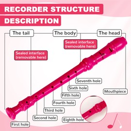 Recorder for Children Beginners Soprano Recorder German Fingering Made of Removable ABS Resin Plastic, 8-Hole Flute for Adults, Recorder with Cleaning Pen and Instruction Manual (English language not guaranteed), Pink