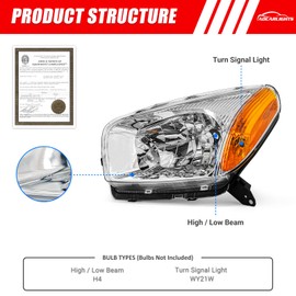 ADCARLIGHTS Headlight Assembly Compatible with 2001-2003 TOYOTA RAV4 (Non-Sport Models) Headlamp with Chrome Housing Amber Reflector Driver and Passenger Side