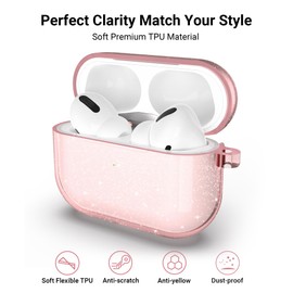 ULAK Airpods Pro Case Clear, Designed Protective AirPod Pro Cover Soft TPU Transparent Shockproof Case Accessories with Keychain for Airpods Pro 2&1 [Front Led Visible] - Pink Glitter