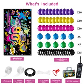 80s 90s Party Decorations 80's 90's Party Bundle Includes Inflatable Radio Boombox and Mobile Phone, 6 x 3.6 Ft Back to The 80's or 90's Backdrop and 55 Pieces Balloons, 80s 90s Party Supplies (90s)