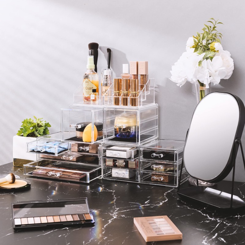 Sorbus Large Makeup Organizer - Clear Stackable Jewelry Makeup Organizer