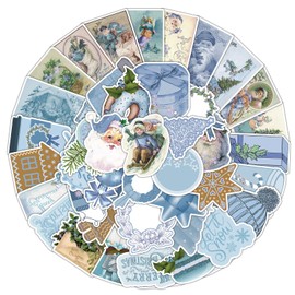 Christmas Stickers Pink 50 Pieces Merry Christmas Decoration Stickers for Girls Boys Waterproof Stickers Decals for Water Bottles Scrapbook Laptop (Blue)