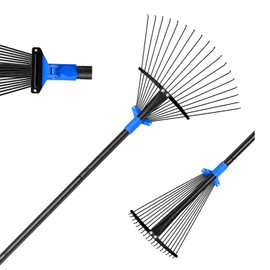 BsBsBest 75" Rake for Leaves with 18 Metal Tines 10-18" Expandable Head Rakes Adjustable Handle for Lawn Leaf Rake Yard Tools for Collecting Leaves, Grass Clippings, Garbage Blue