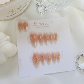 Line cheek handmade nail tip - Almond / 라인 치크 수제네일팁 - 아몬드