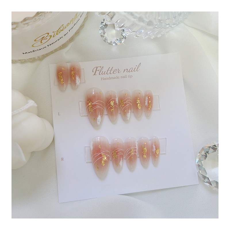 Line cheek handmade nail tip - Almond / 라인 치크