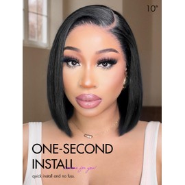 LUVME HAIR Bob Wig 100% Human Hair Wigs Glueless Lace Front 200% Density 12 Inches Bob, Pre Cut Plucked Hd Lace Short Wig Ready To Go Natural Color Straight Bleached Knots Side Part Black Wigs