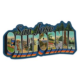 Die Cut Sticker San Jose, California, Greetings, Contour, Vintage Artwork Vinyl Sticker 1 to 3 inches (Waterproof Decal for Cars, Water Bottles, Laptops, Coolers), Small