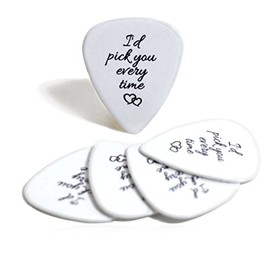 "I'd Pick You Every Time" - Set of 5 Hilarious White Guitar Picks for Musicians and Romantics alike, 0.70mm Thick, Color White