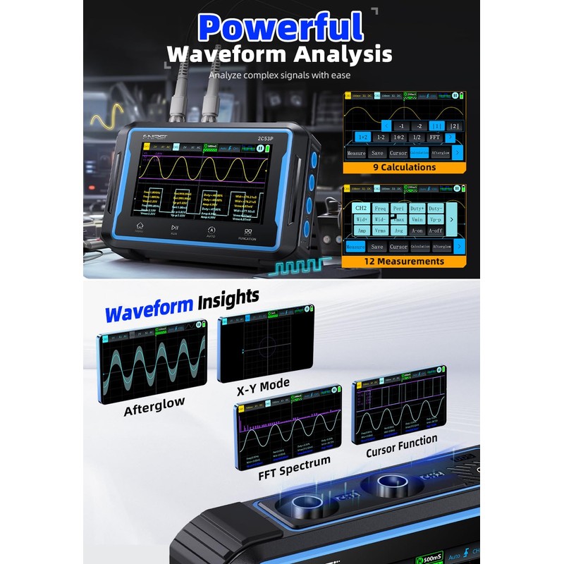【FNRSI 2C53P Plus Upgraded with Carrying CASE】 3in1 Oscilloscope/Multimeter/DDS Signal
