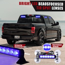 Tiannor 4X 6.1 inch Blue Emergency Strobe Police Lights 24 LED Waterproof Hazard Warning Flashing Safety Dash Front/Rear/Side Windshield Lights for Cop Firefighter Ambulance Vehicles Trucks Car