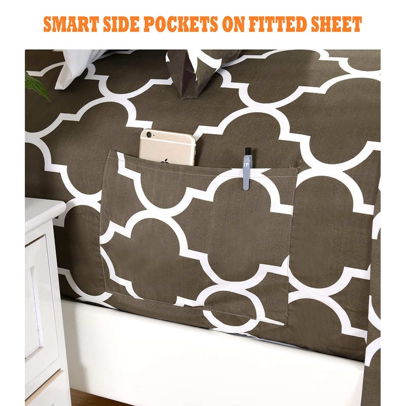 Elegant Comfort 4-Piece Quatrefoil Printed Deep Pocket Bed Sheet Set,