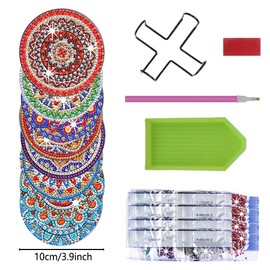 8pcs DIY Diamond Art Cup Coasters Kits Adult Craft Supplies Arts and Crafts for Adults & Kids Beginners Painting Mandala Coaster Car Decorative Set with Holder