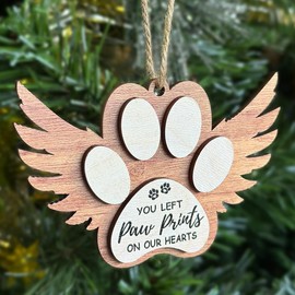 KilyHome Angel Wings - Paw Print Christmas Ornament, Pet Memorial Gifts for Dog Lovers, Pet Lover, Bereaved Pet Owner, Bereavement, Sympathy, Remembrance, Condolence Gift, Xmas Wood Ornaments Keepsake