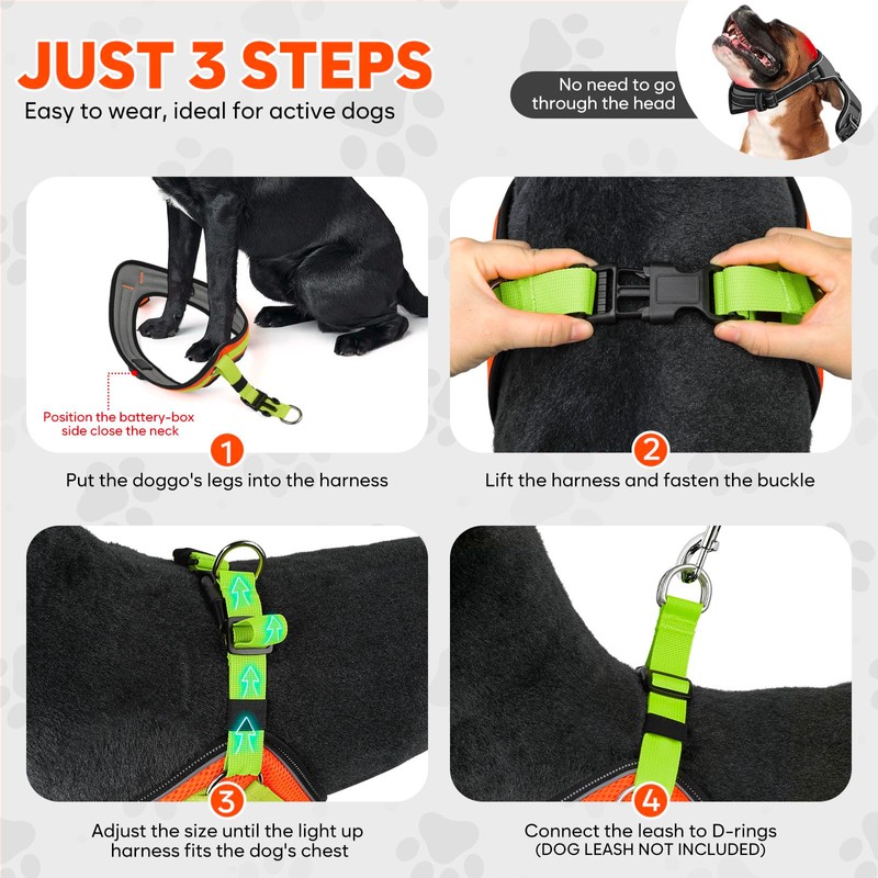 Light Up Dog Harness,Lighted Harness,LED Reflective No Escape Dog Harness