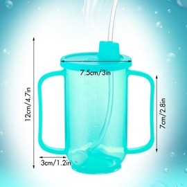 Sliner 3 Pcs Adult Sippy Cups 12 oz Plastic Spill Proof Drinking Cups with Straw Lid 2 Handles Straw Cups for Adults Liquid Feeding Elderly Disabled Hospital Patients Convalescent