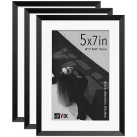 VCK 5x7 Aluminum Picture Frames with Real Glass, Multi Black Photo Frames 3 Pack, Display 4x6 Photo with Mat or 5x7 Without Mat, Wall Mount Vertical or Horizontal Tabletop Decoration