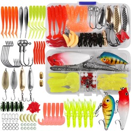 Fishing Lures Tackle Bait Kit Set - Comprehensive Fishing Lures Kit for Trout Bass Salmon - includes Plastic Shrimp, Worm Bait, Spoon, and Crankbait Jigs (88PCS)