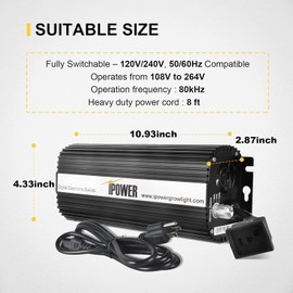 iPower 400W Ballast, Digital Dimmable Electronic Horticulture Ballast for Hydroponic HPS MH Grow Light System, Black