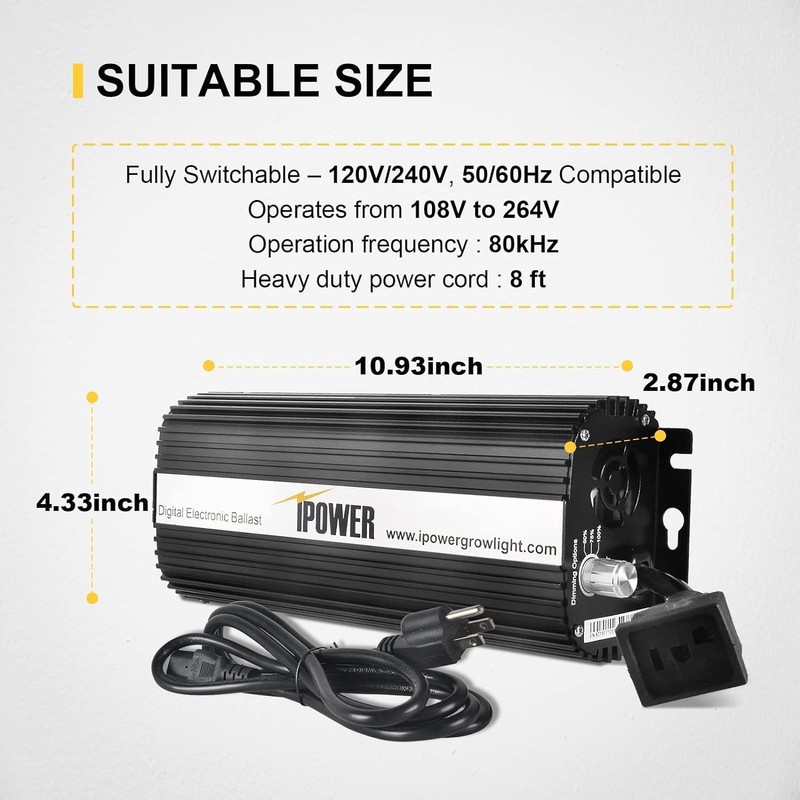 iPower 400W Ballast, Digital Dimmable Electronic Horticulture Ballast for Hydroponic
