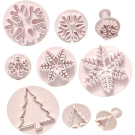9Pcs Christmas Cookie Cutter Snowflake Cookie Cutters Christmas Cookie Cutter Snowflake Plunger Cutters Fondant Embossing Tool for Decoration Cupcake Fondant Sugar Craft Cookie Pastry Biscuit