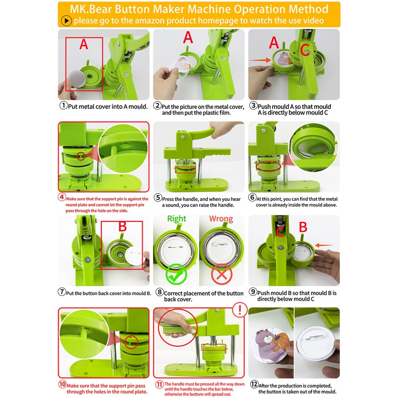 Button Maker Machine 75mm (3 in) Installation-Free, DIY Button Pin