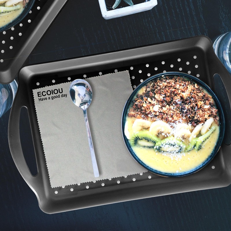ECOIOU Non Slip Food Serving Tray with Handles, 2-Pack Rectangle