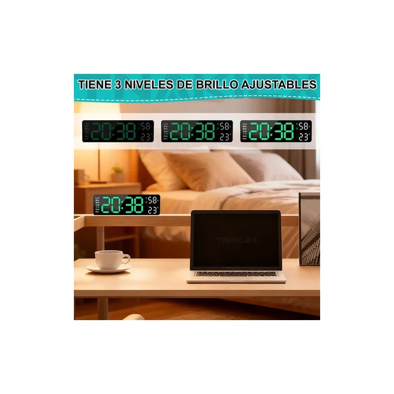Reloj De Pared Digital Con Termómetro, Alarmas Y Calendario