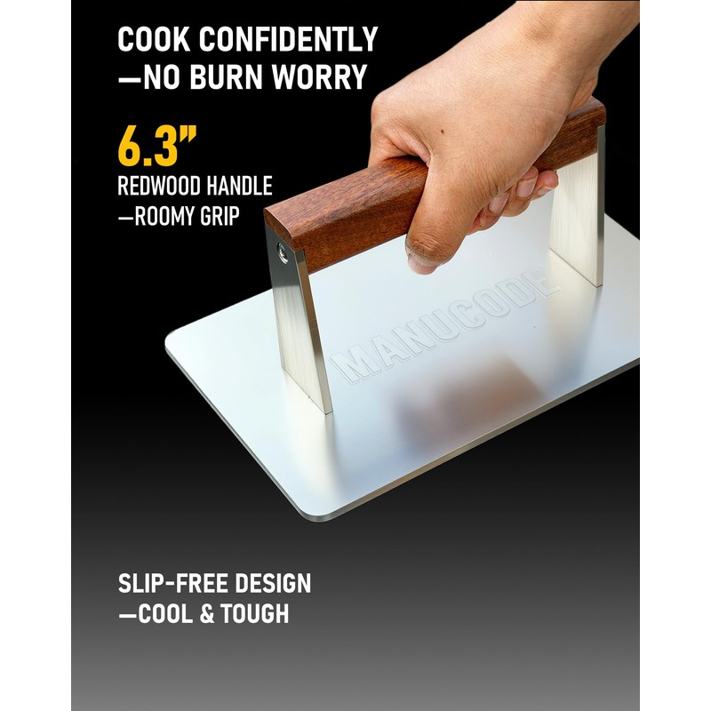 Manucode Stainless Steel Bacon Press - 3.2 LB Heavy Cooking