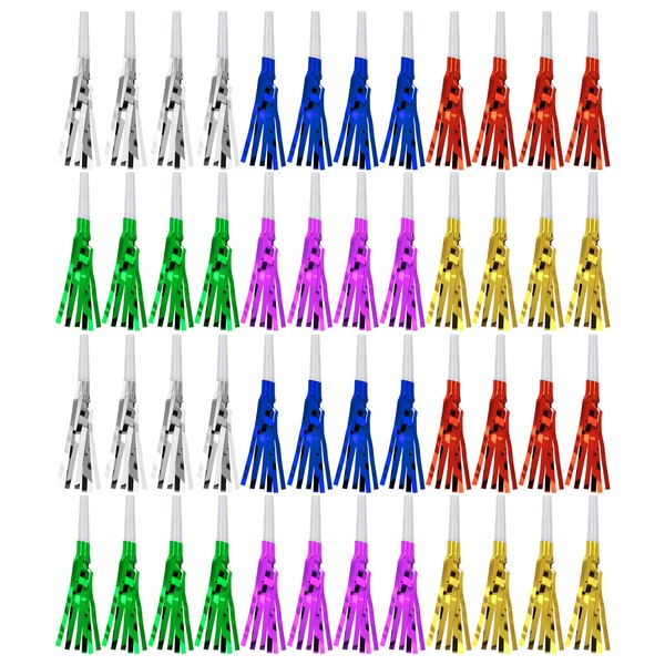 48Pcs Colorful Noise Makers,Glitter Metallic Fringed Noise Maker,Party Horns Party Blowers,Musical Blowouts Whistle for Kids Adults, Birthday Party Sports,Graduation Party Favor Supplies