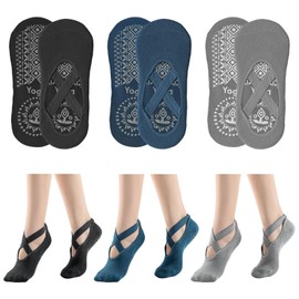 NHDDGR 3 Pairs Yoga Pilates Socks Non-Slip Socks for Women Girls Grippy Floor Sock Non-Slip Handles Straps One Size Breathable for Fitness Ballet
