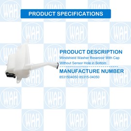 Wahparts Windshield Washer Reservoir with Cap Without Sensor Hole in Bottom Compatible with 1998-2004 Toyota Tacoma Washer Fluid Reservoir 8531504050 85315-04050