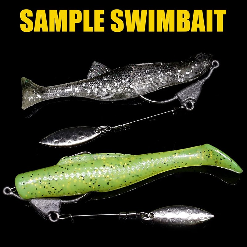 XFISHMAN Underspin-Jig-Heads-Swimbait-Hooks-with-Spinner Blades Weighted Fishing Hooks 6 Pack (Silver, Size
