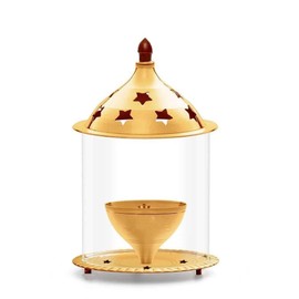 Aditri Creation Brass Star Apple shape akhand Oil Diya/Lamp with Glass Hindu Puja Religious Brass Oil Lamp Pooja New year Essential for Indian Traditional Pooja Items (Size-L;3 Inch,H;5 Inch)