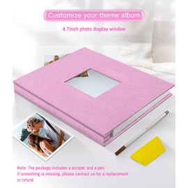 popotop Photo Album Self Adhesive with Picture Display Window,60 Pages DIY Scrapbooking Supplies Kit for 4x6 10x12 Picture,Linen Cover Memory Book for Baby Wedding, with Scraper and Metallic Pen