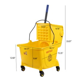 Dehouse 26 Quart Mop Bucket with Side-Press Wringer, Commercial Mop Buckets on Wheels, Yellow