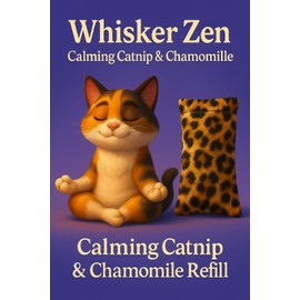 Whisker Zen Calming Catnip & Chamomile Refillable Cat Toy, Leopard Print Fleece, Stress Relief (Lepard Print)