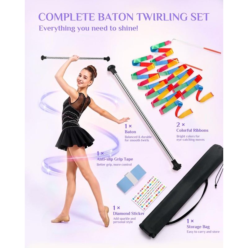 Quynhni Twirling Baton, 30-Inch Spinning Dance Baton Stainless Steel Majorette