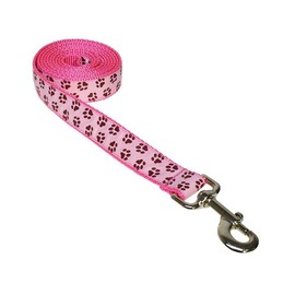 Large Pink/Brown Puppy Paws Dog Leash: 1" Wide, 6ft Length - Made in USA.