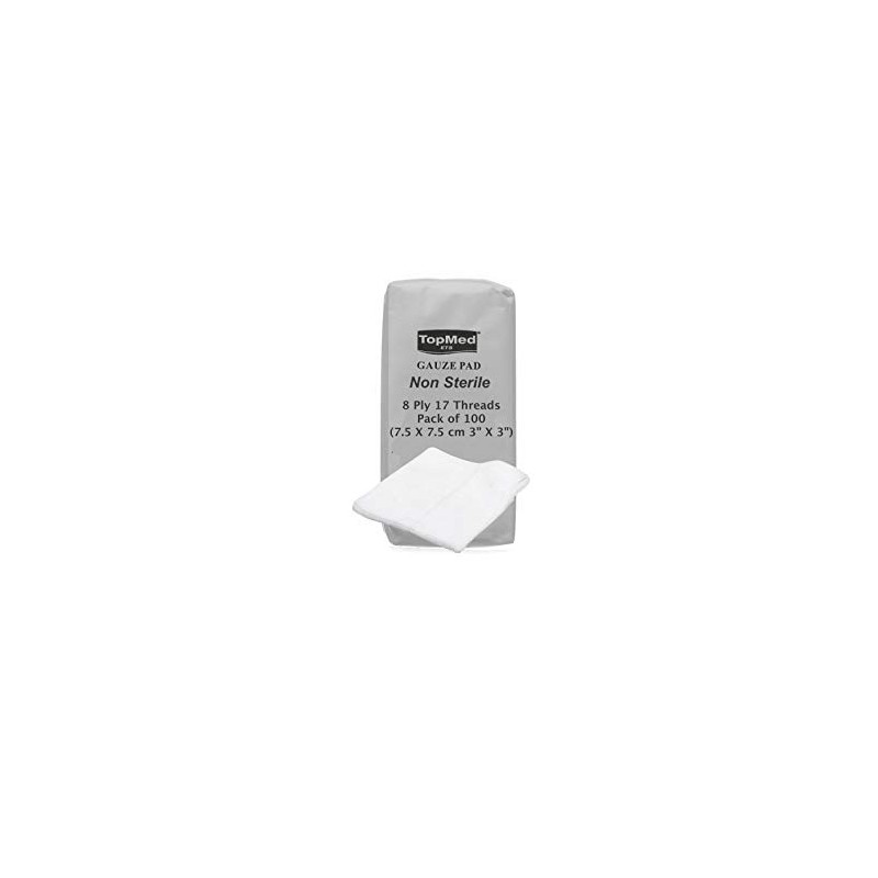 Cotton Gauze Swabs, Non-Sterile,White,8 Ply 17 Threads Pack of 100