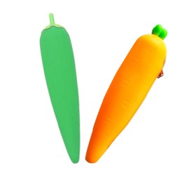 Molyorch Pack of 2 Silica Gel Zip Pen Holder, Vegetable Shape Pencil Case, Pencil Case Organiser, for School Supplies, Pen Case, Office Pen Case, Small Parts Kit, Orange, Green, whimsical