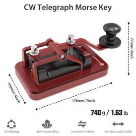 CW Morse Code Key - Heavy Auto Camel Back Telegraph Key Single Paddle Staright Key Magnetic Aluminum Alloy Practice Key (Red)