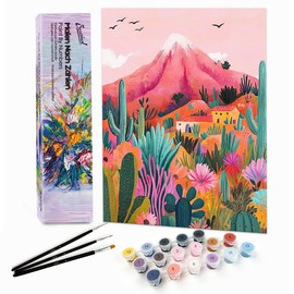 Bougimal Paint by Numbers Adult Landscape without Frame Including Brush and Acrylic Paints - 28 x 35 cm, Colourful Desert 2
